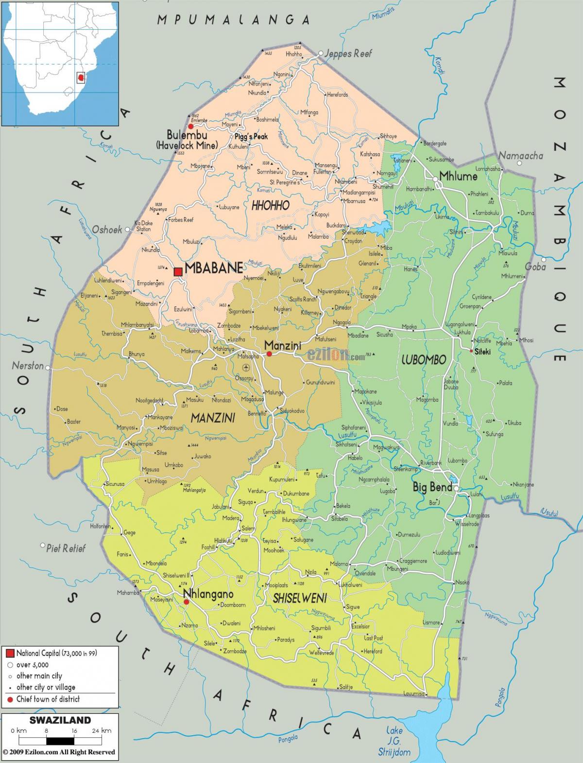 Kort over manzini Swaziland