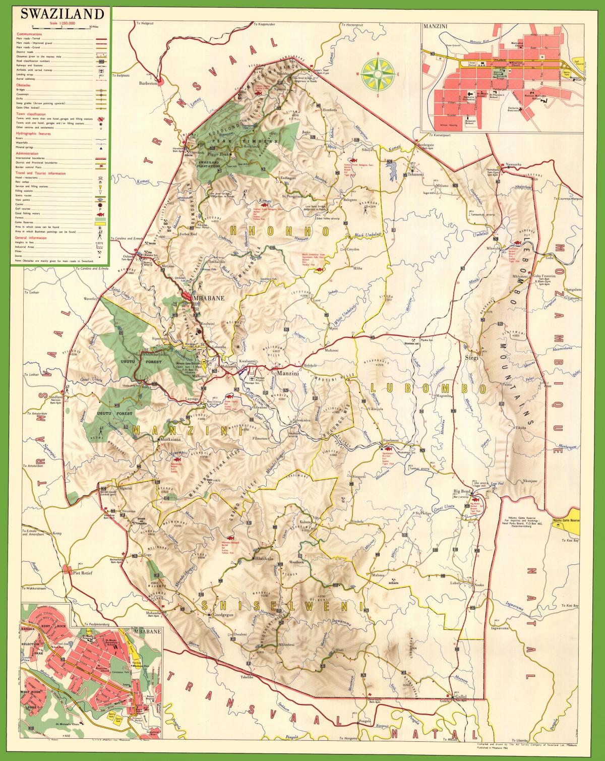Kort Swaziland detaljeret